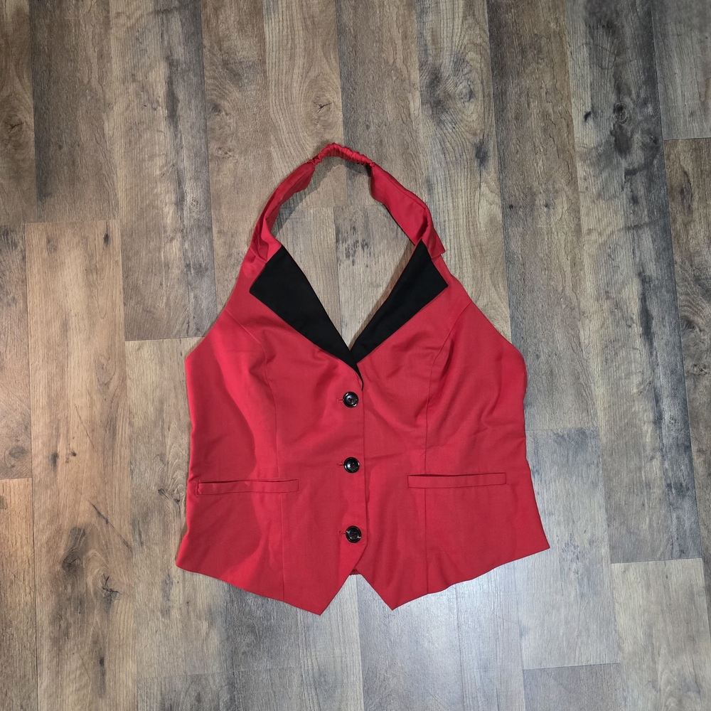 Red Halter Vest with Black Accents
